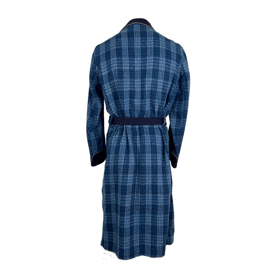 Vintage Men's Wool Robe in Navy Plaid