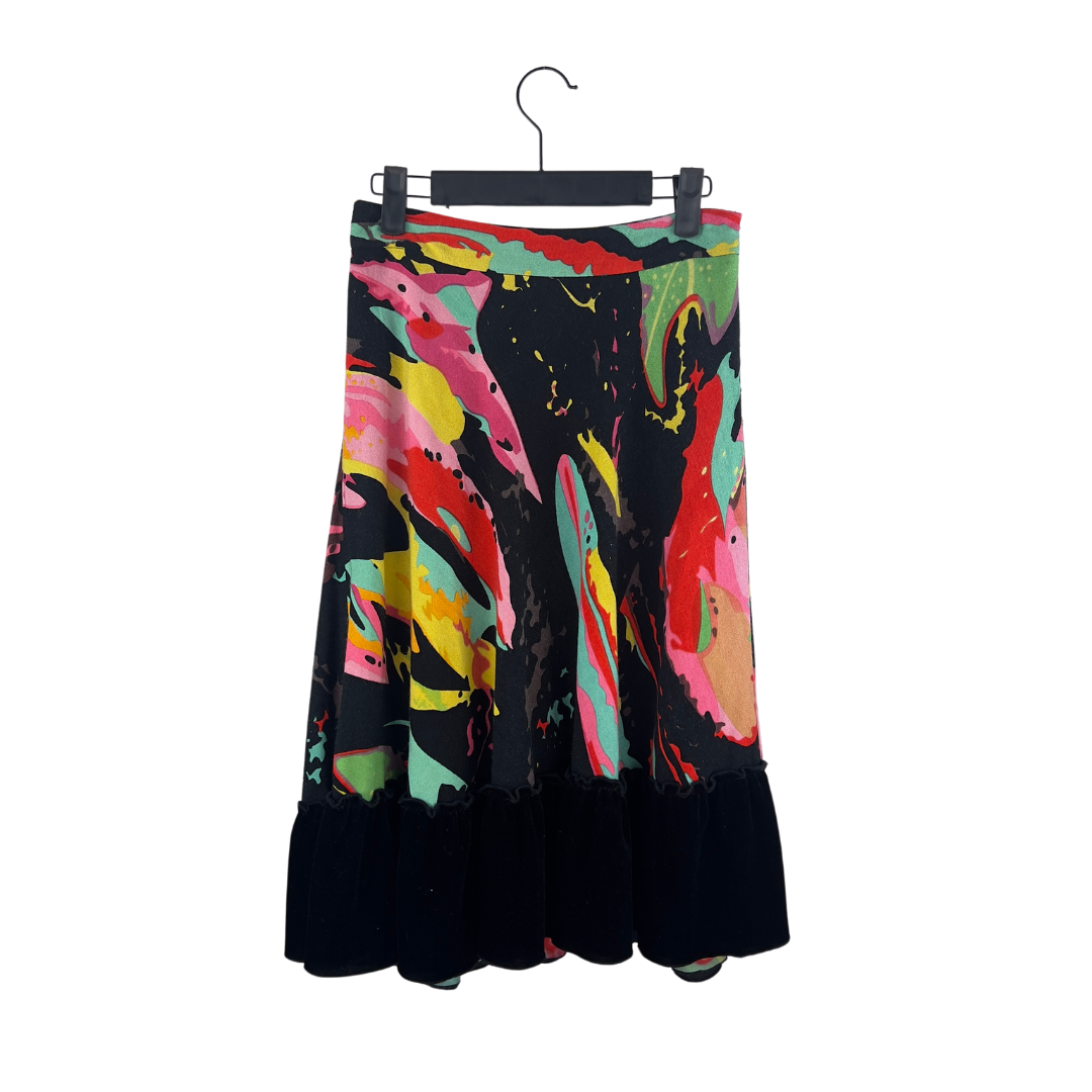 Miss K Multi Color A-Line Skirt with Velvet Ruffle