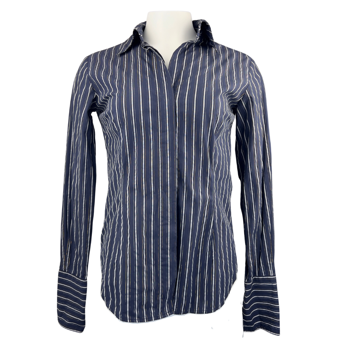 Moda Navy Dress Shirt with Grey Stripes