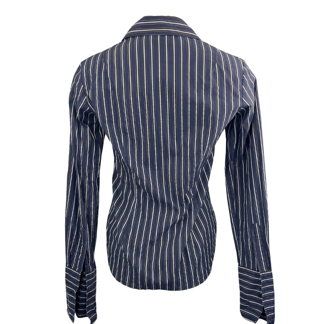 Moda Navy Dress Shirt with Grey Stripes