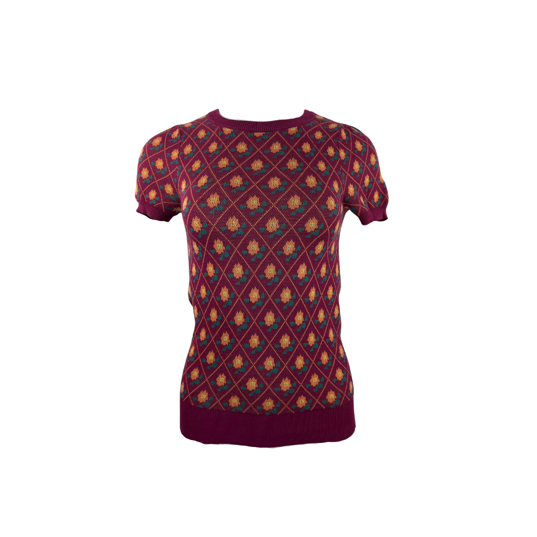 Modcloth Orange Floral Print Sweater with Short Sleeves