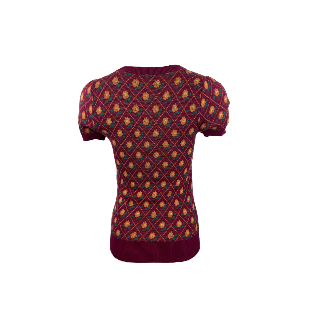 Modcloth Orange Floral Print Sweater with Short Sleeves