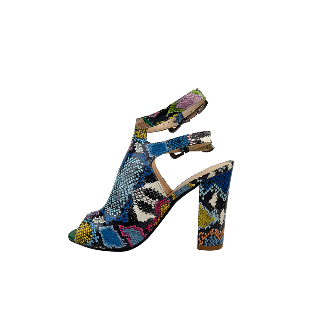 Multi Color Snakeskin Open Toe Heeled Bootie