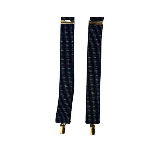 Navy Suspender with Topstitch and Gold Hardware