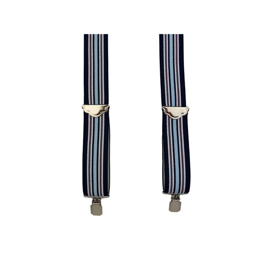 Navy, White and Light Blue Stripe Suspenders