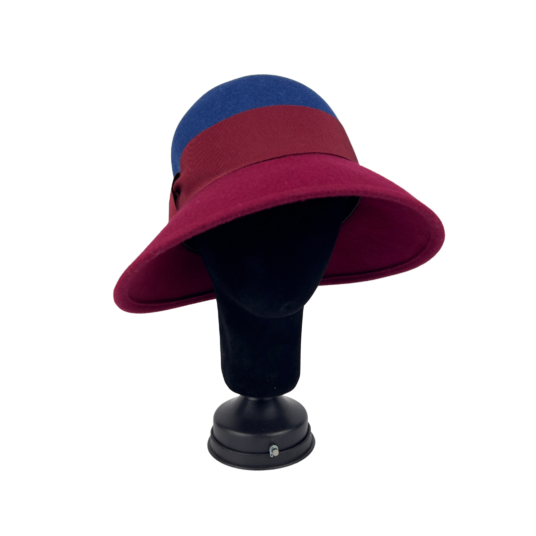 Navy and Burgundy Cloche Hat