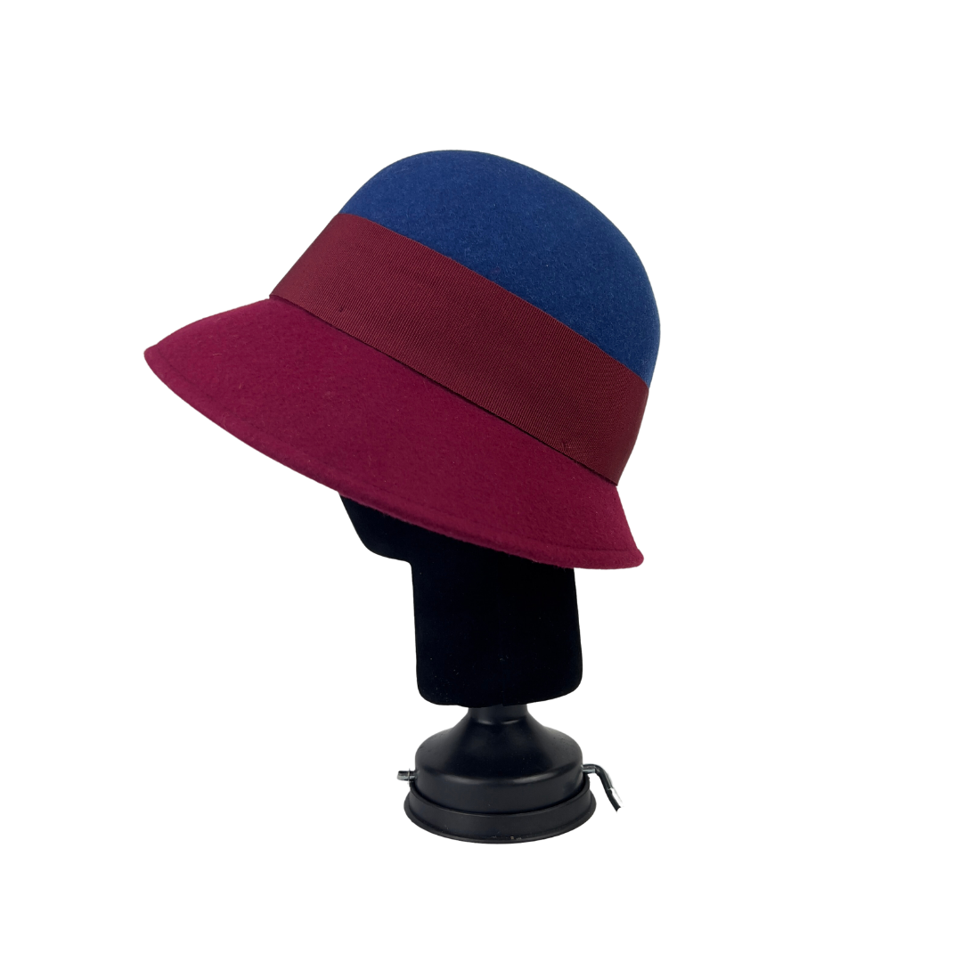 Navy and Burgundy Cloche Hat