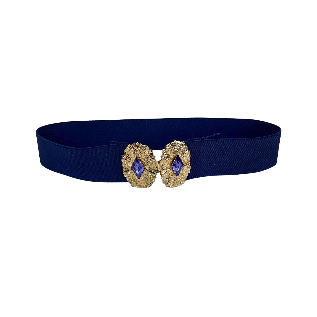 Navy Elastic Belt with Gold Closure
