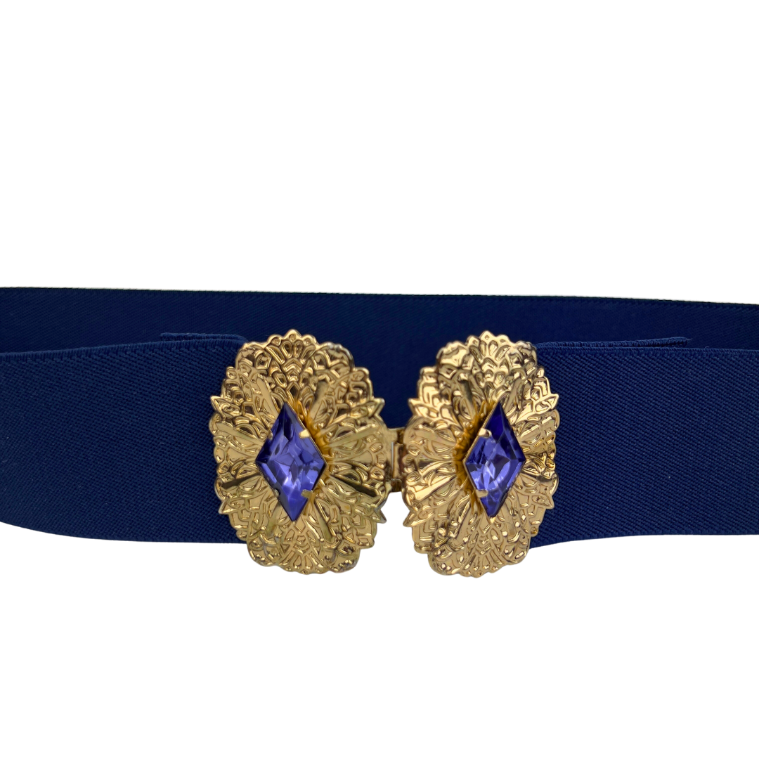 Navy Elastic Belt with Gold Closure