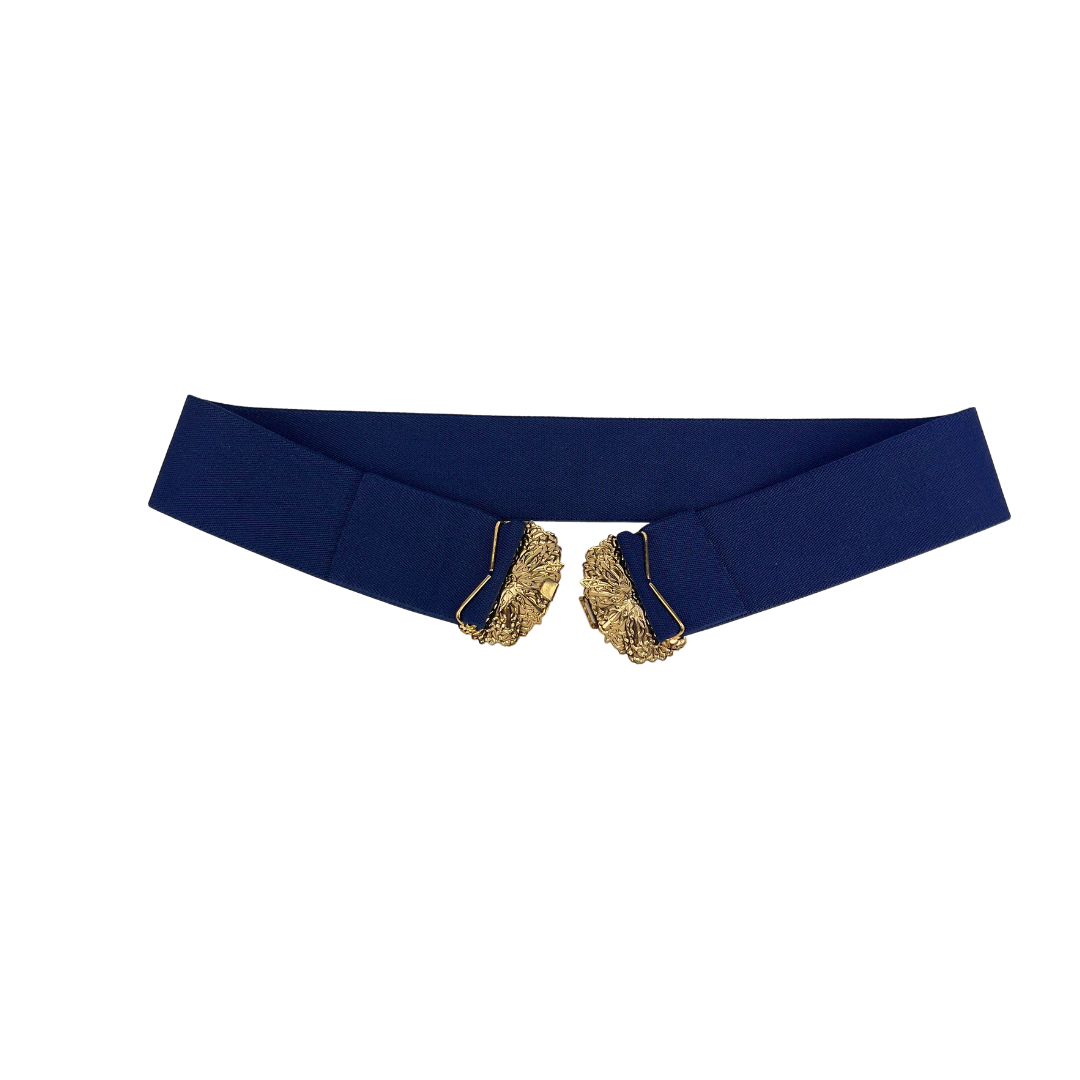 Navy Elastic Belt with Gold Closure