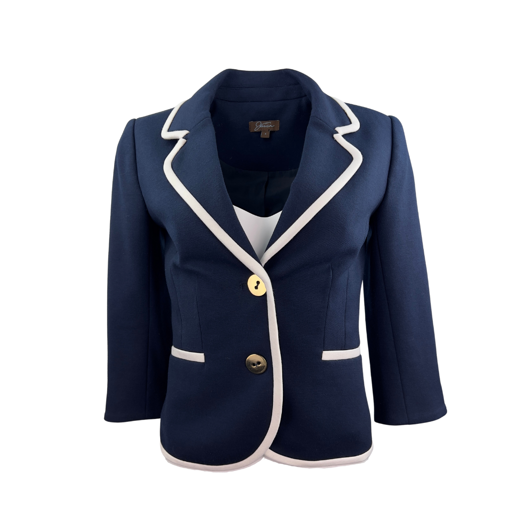 Jessica Navy Blazer with White Trim