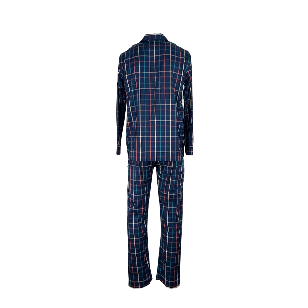 Derek Rose Cotton Navy Windowpane Check Pajama Set