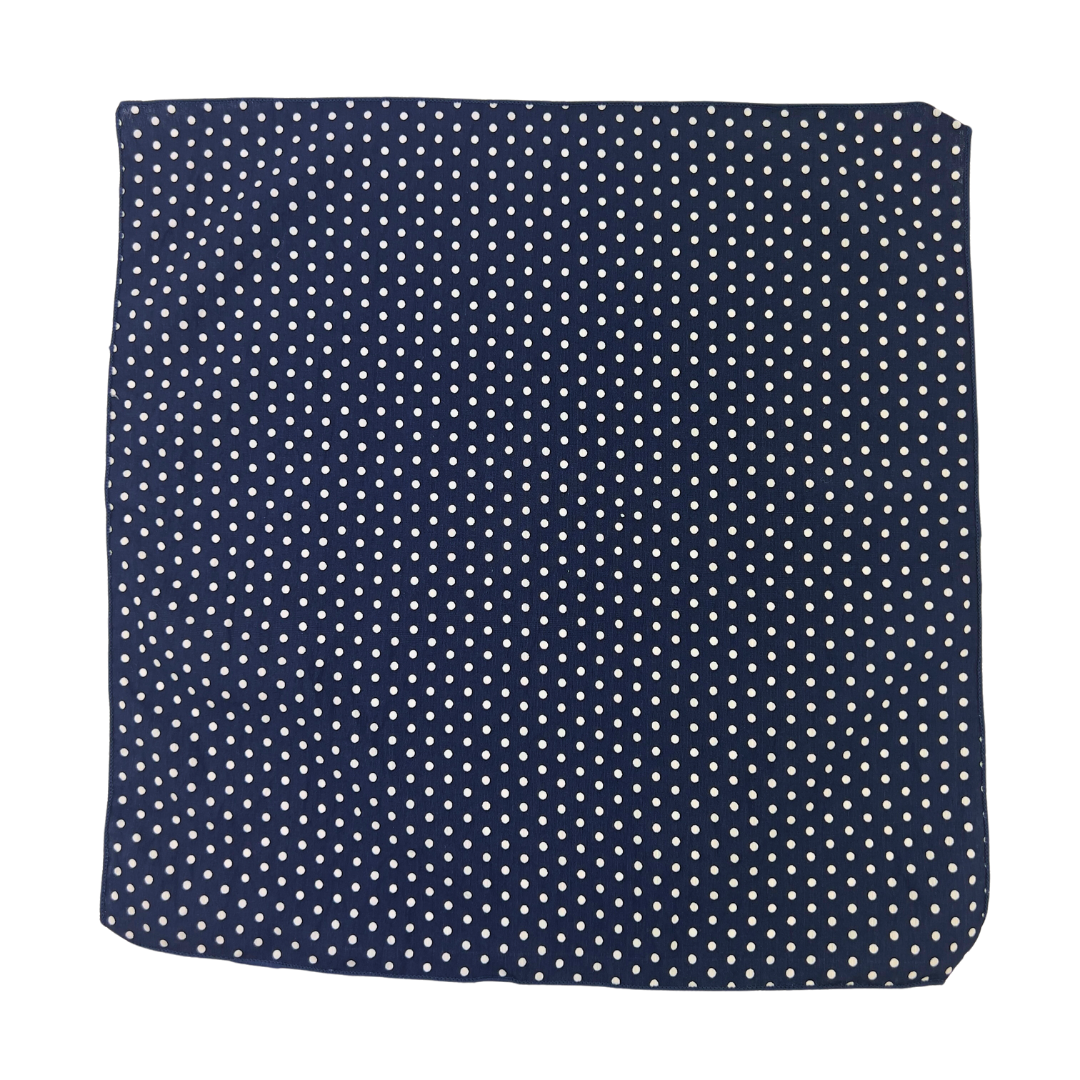 Lightweight Navy Pocket Square with White Polka Dots