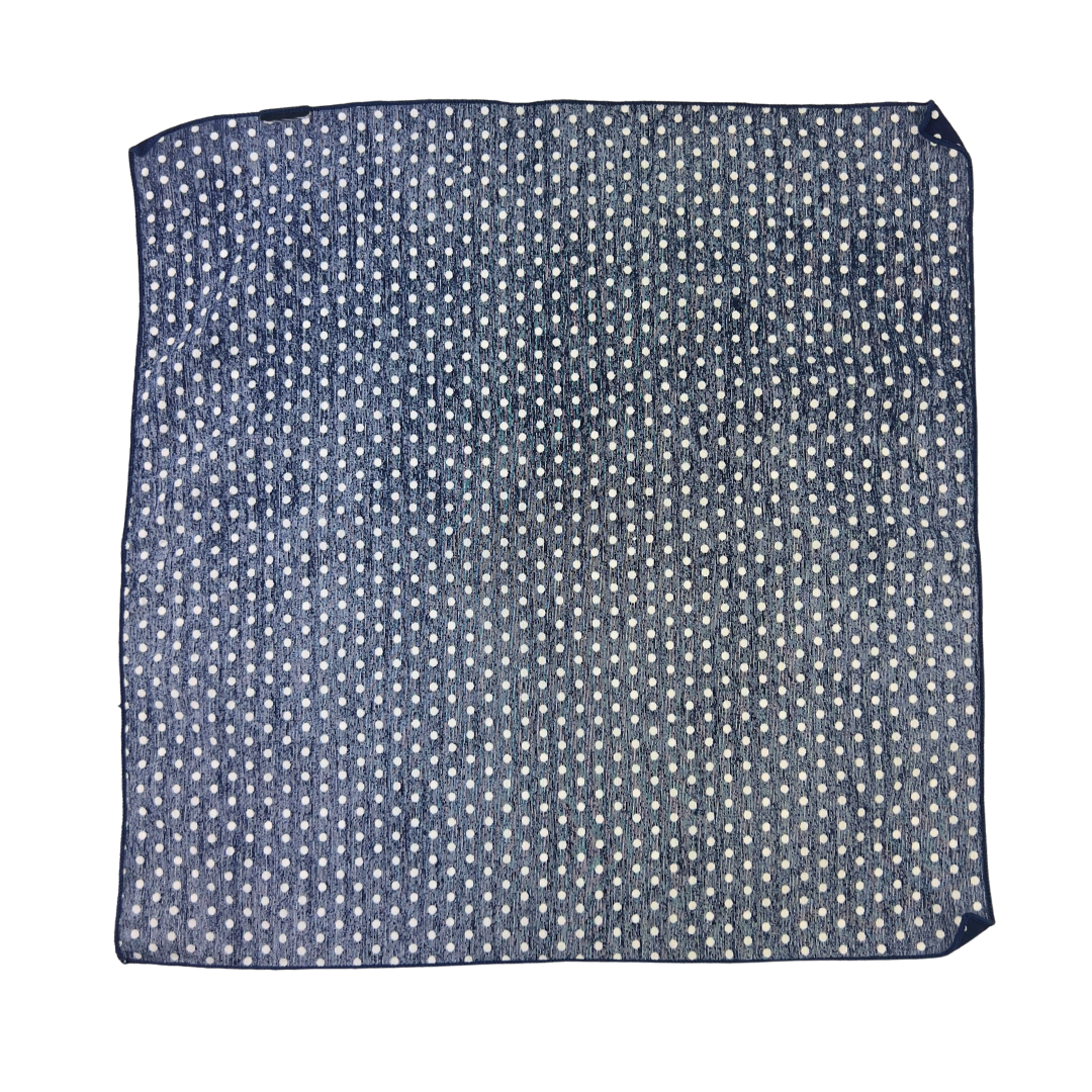 Lightweight Navy Pocket Square with White Polka Dots