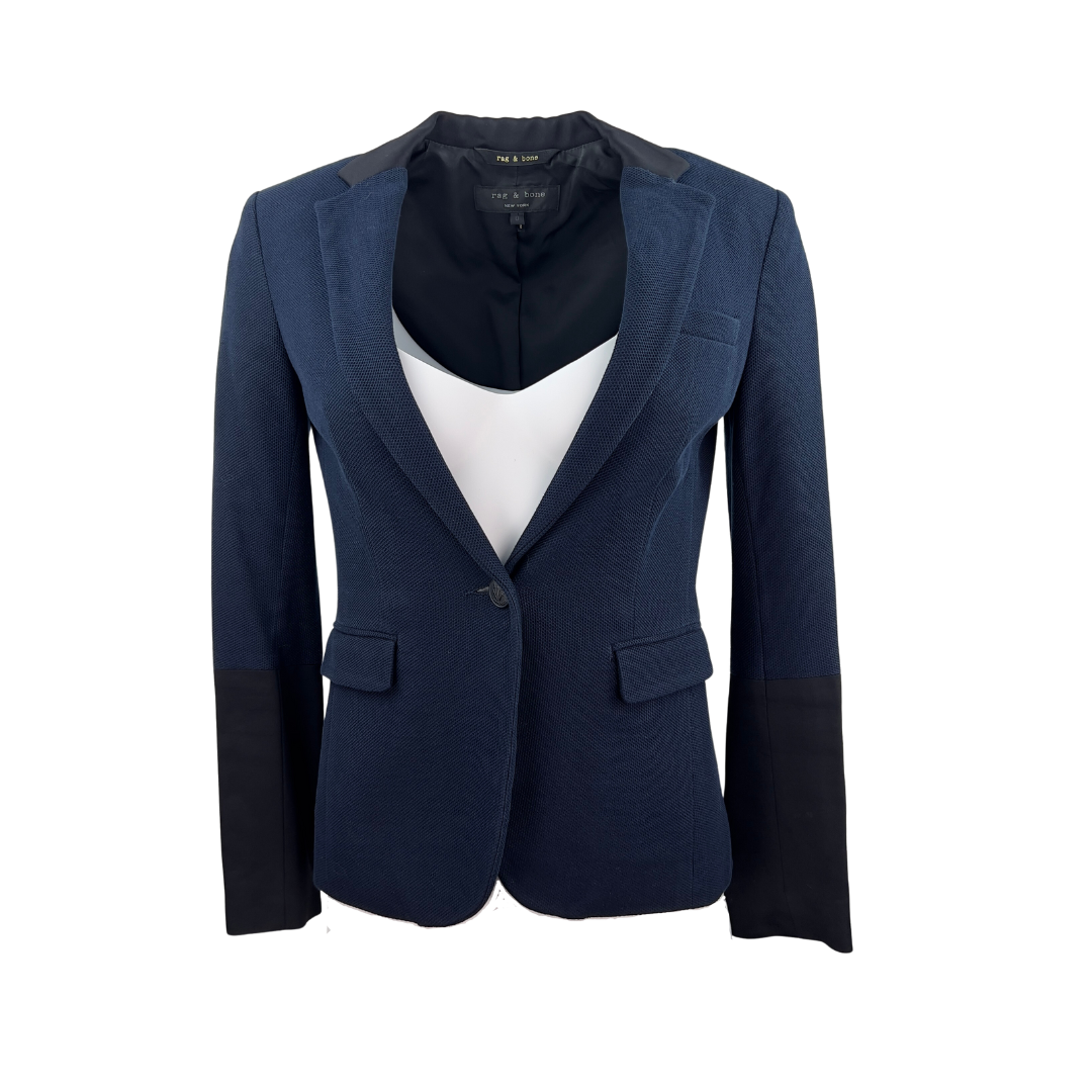 Rag & Bone Texture Navy Blazer with Black Collar