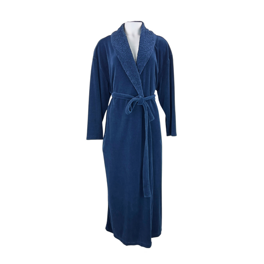 Long Blue Velvet Robe with Embroidery on Lapel