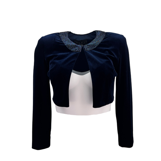 Navy Velvet Bolero with Beaded Neckline