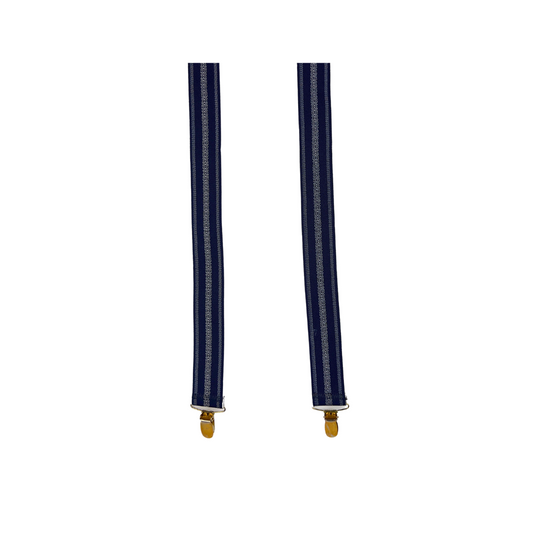 Navy Suspender with Three White Patterned Stripes