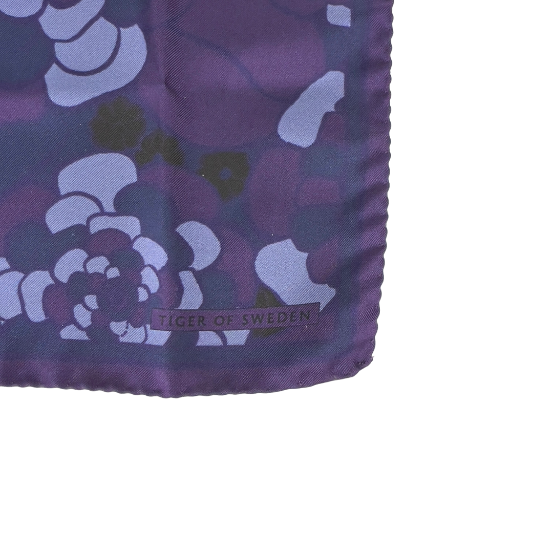 Navy and Purple Color Blocked Flower Print Pocket Square