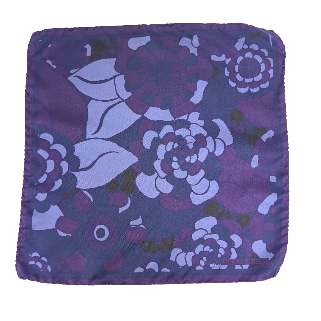 Navy and Purple Color Blocked Flower Print Pocket Square