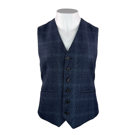 Reiss Navy and Charcoal Plaid 6 Button Vest
