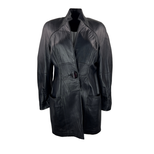 Liz Harbosin Black Leather Jacket Single Button