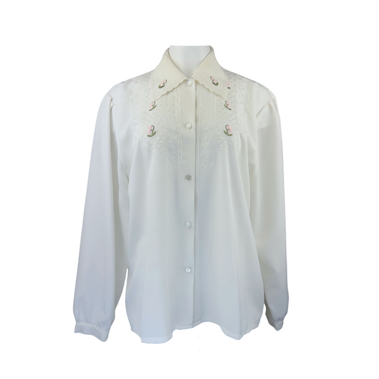 Chagall White Blouse with Floral Embroidery