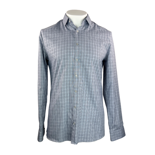 Olym No 6 Grey and Navy Plaid Dress Shirt