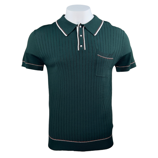 Paul Jones Dark Green Ribbed Polo with White Tipping
