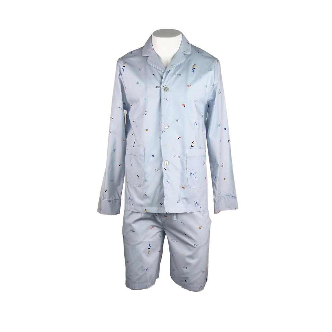 Paul Smith Short Pajama Set Blue with Squiggle Print