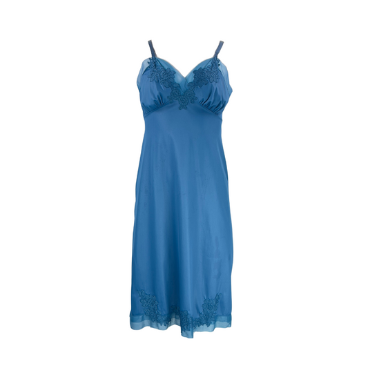 Blue Slip with Thin Straps and Floral Lace on Neckline