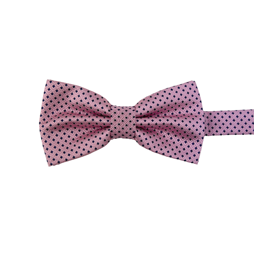 Pink Bow Tie with Navy Diamond Design