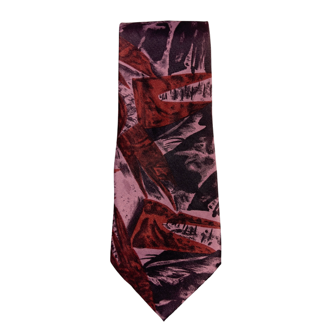 Pink, Black and Red Abstract Printed Tie