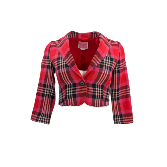 Pink and Red Plaid Cropped Kate Spade Blazer