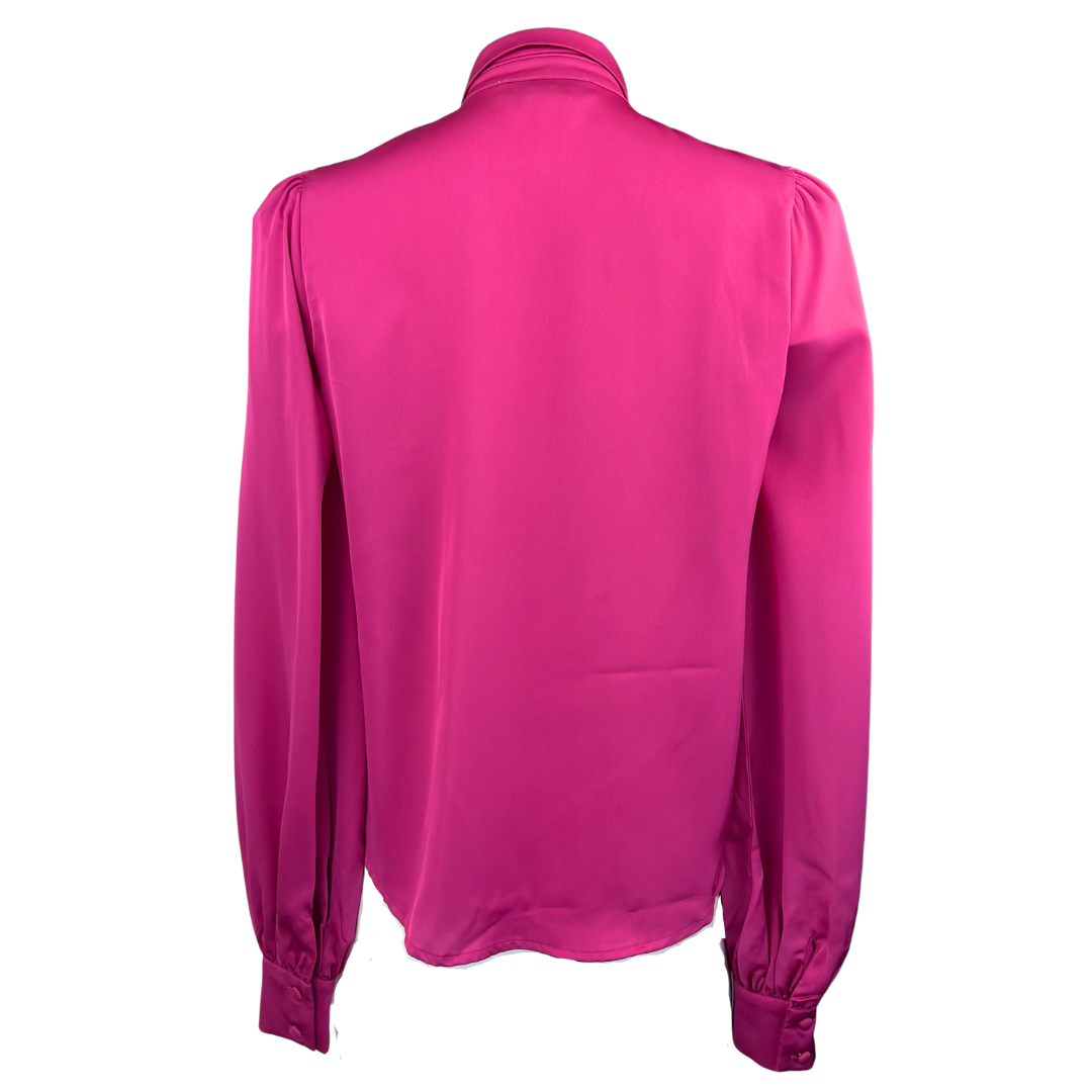 Hot Pink Satin Blouse with Crystal Flower Buttons
