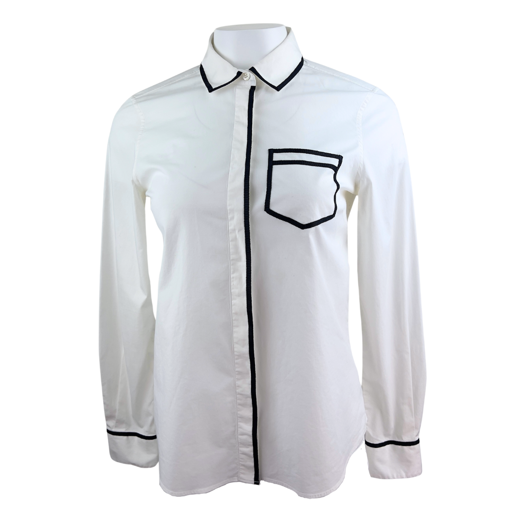 Pink Tartan White Dress Shirt with Black Lined Chest Pocket