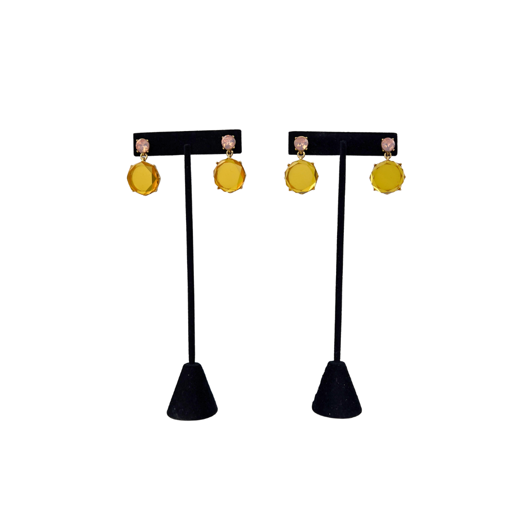 Pink Resin Studs with Clear Orange Circle Drop Earrings