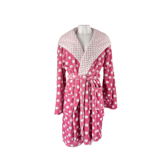 Pink and White Polka Dot Fleece Robe