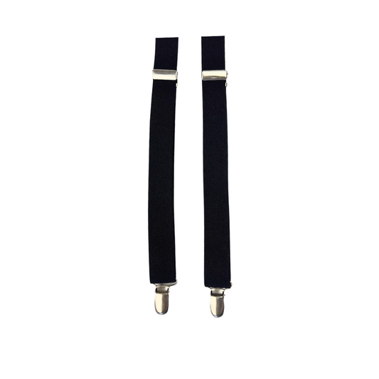 Plain Black Suspenders with Silver Hardware