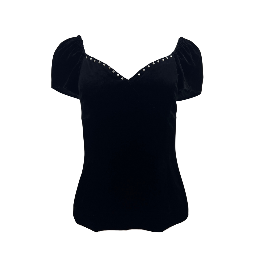 Polo Ralph Lauren Black Velvet Sweetheart Short Sleeve Blouse