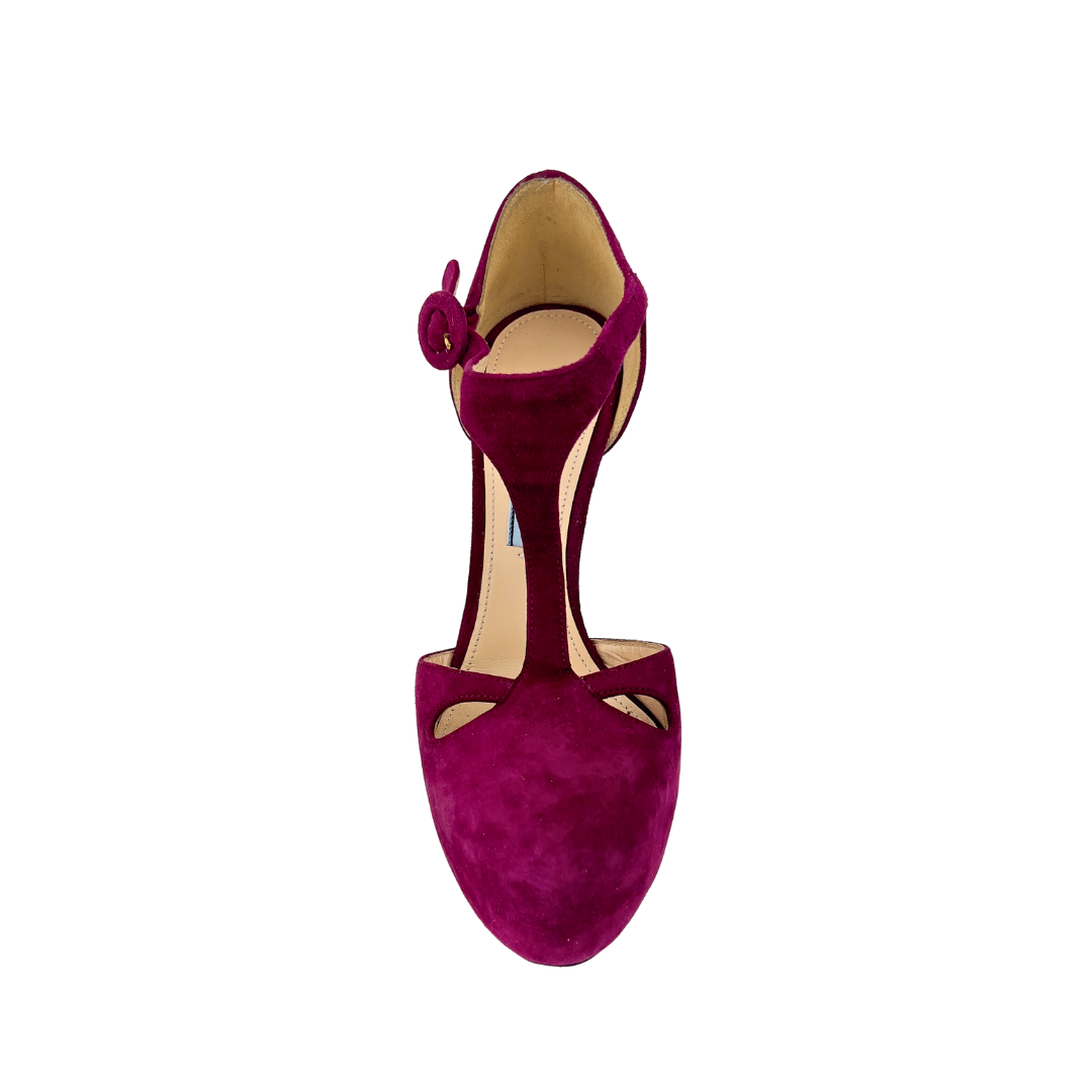 Prada Burgundy Suede Platform Ankle strap Heel