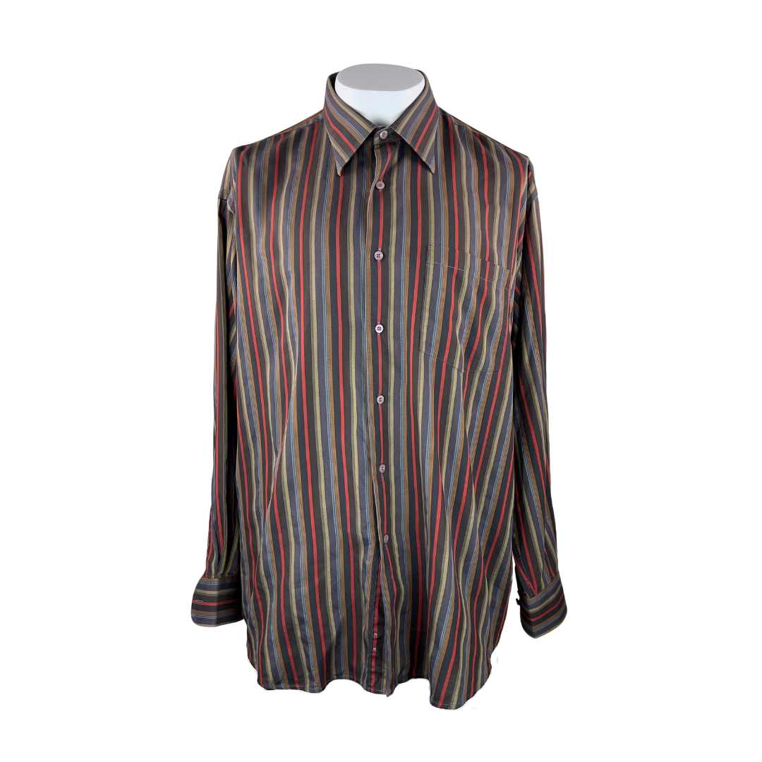 Private Collection Red, Brown and Blue Stripe Dress Shirt XXL
