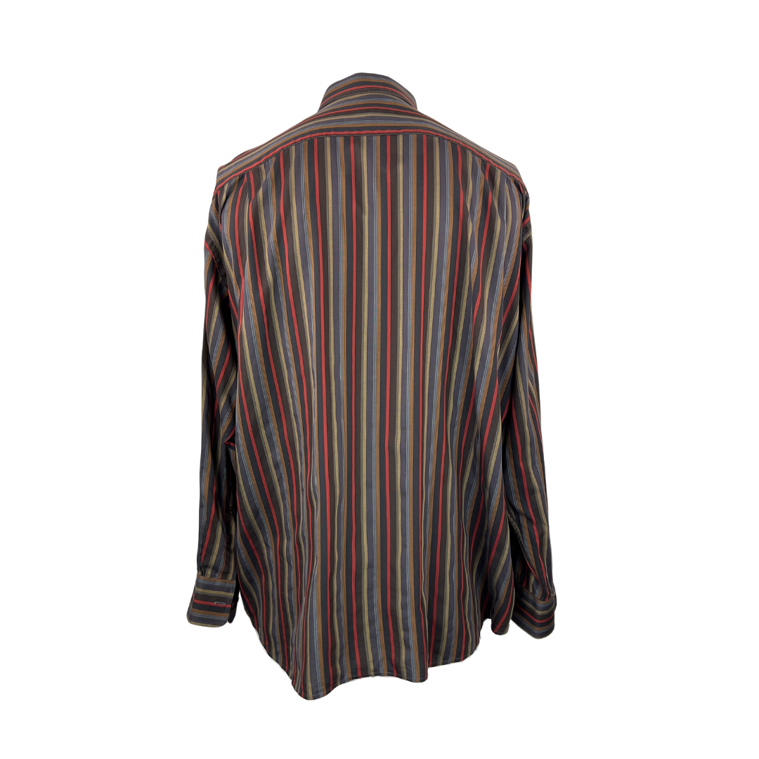 Private Collection Red, Brown and Blue Stripe Dress Shirt XXL