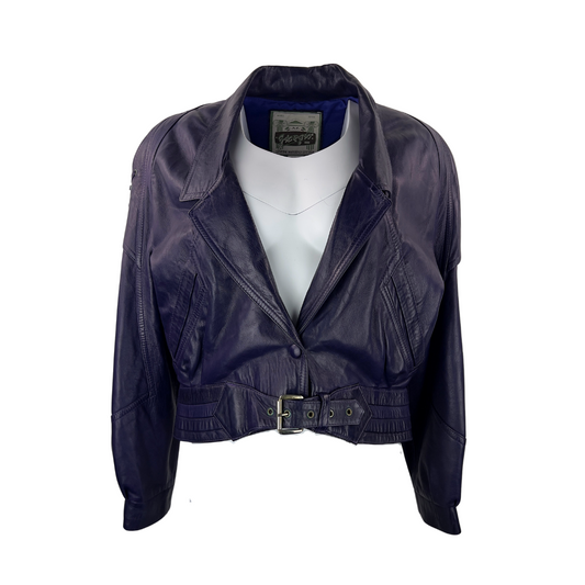 Purple Cropped Leather Jacket with Shoulder Lacing