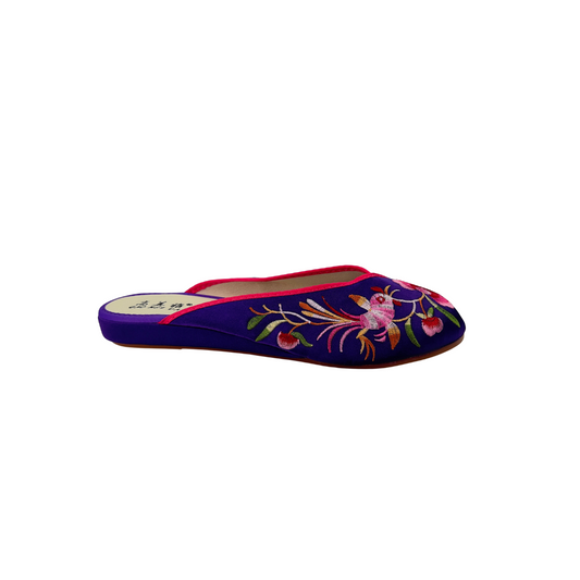 Purple Satin Slipper with Pink Trim and Embroidery