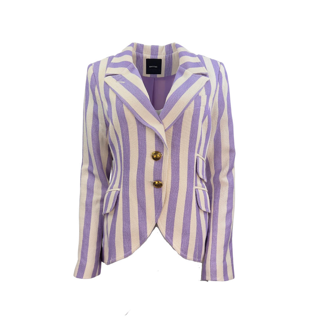 Smythe Purple Cream Stripe Blazer w/ Elbow Patches
