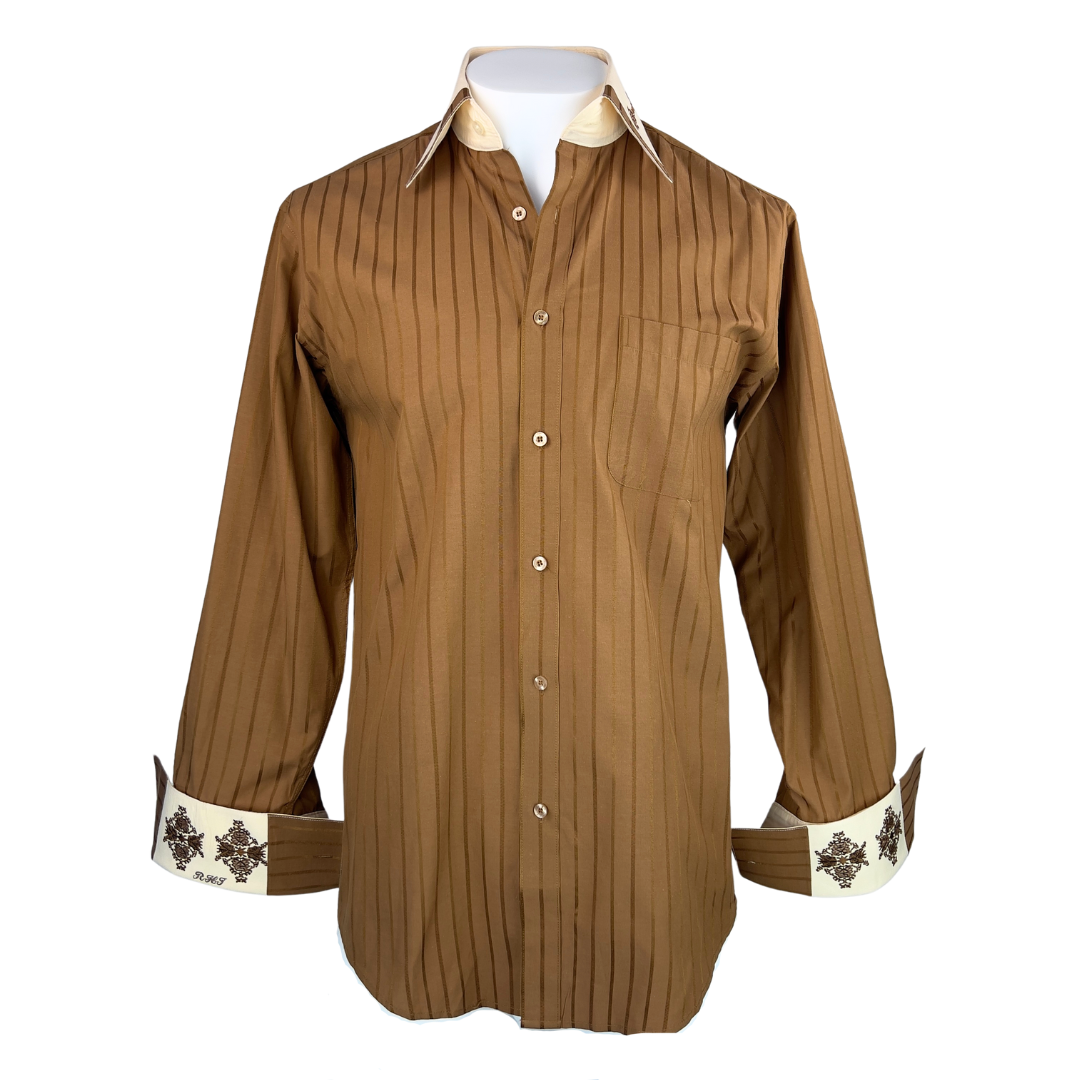 RHJ Monogram Brown and Cream Dress Shirt