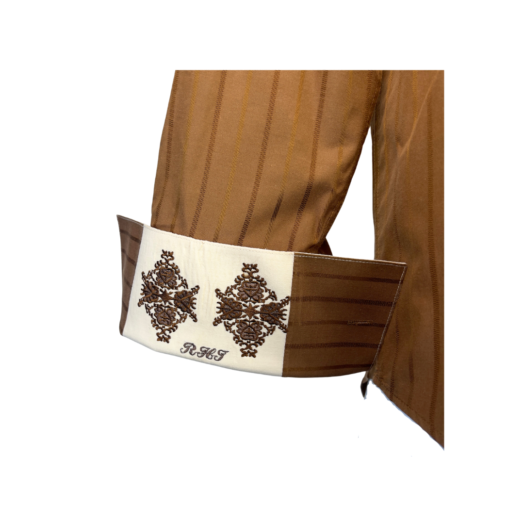 RHJ Monogram Brown and Cream Dress Shirt