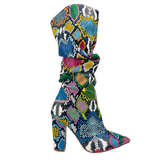 Rainbow Snakeskin Gathered Boots
