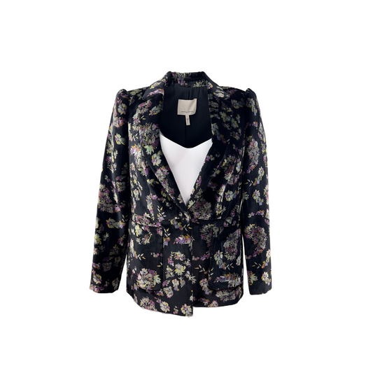 Rebecca Taylor Black Floral Velvet Blazer